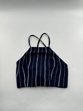 Papaya Navy Blue White Striped Criss Cross Back Crop Top Women’s Small